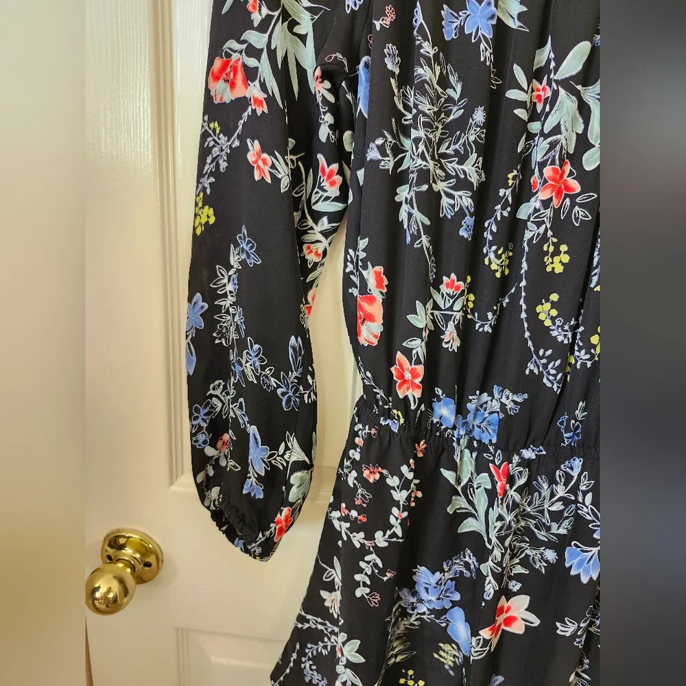 Parker Navy Blue Floral Long Sleeve Short Romper S